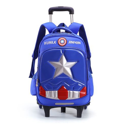 (RK)Tas Troli Anak Anak Laki Laki SD Captain America 6 Roda