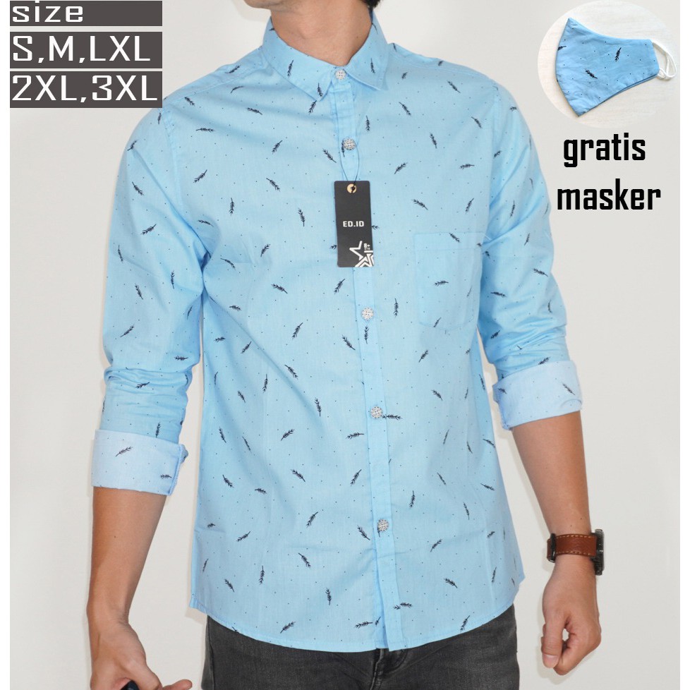 MOKOKOMO Kemeja Pria PJ-015 Kemeja  Lengan Panjang Kemeja casual (Uk. S,M,L &amp; XL )
