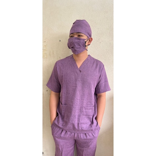 [LENGAN PANJANG] OK TWO TONE / DENIM EDITION / MEDICAL SCRUB / BAJU JAGA / BAJU OK/ BAJU PERAWAT / BAJU JAMAL DENIM / BAJU OK TWO TONE LENGAN PANJANG-VIOLET -LGN PANJG