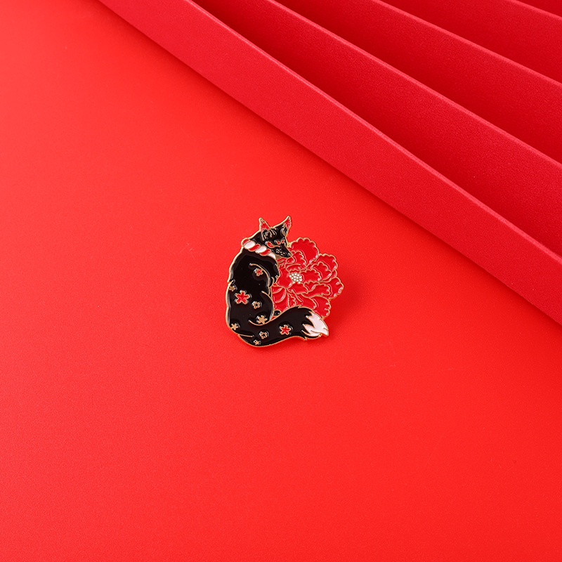 Bros Pin Enamel Bentuk Hewan Anjing Bunga Merah Untuk Aksesoris Pakaian Wanita