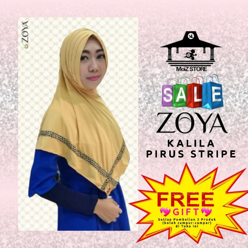 Zoya Jilbab Hijab Bergo Kerudung Krudung Instan Instant Langsung Kalila Pirus Stripe Tanpa Pet Zoya