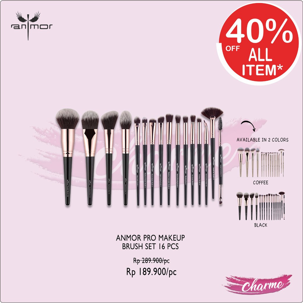 (READY &amp; ORI) Anmor Pro Make Up Brush Set 16 Pcs Available In 2 Colors Coffee And Black 0112-16K 16C