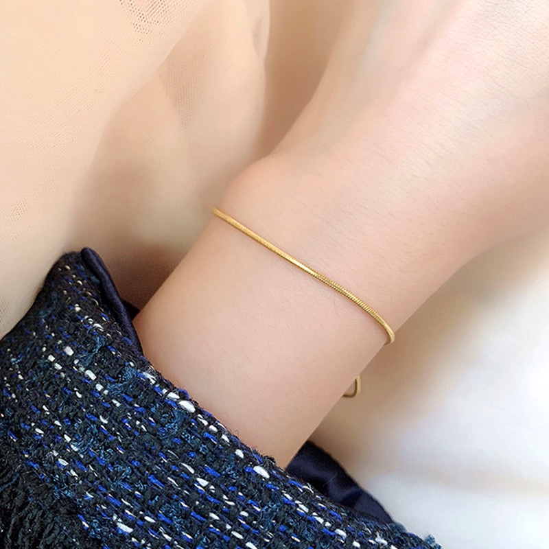 Gelang serut Titanium Wanita Anti Karat dan tidak luntur Emas 18k simple rantai bracelet aksesoris fashion korea