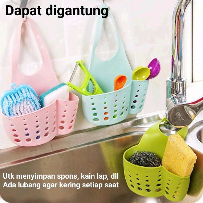 Gantungan Kran Tempat Sabun Sikat Spons di Wastafel Dapur Multifungsi Cuci Piring