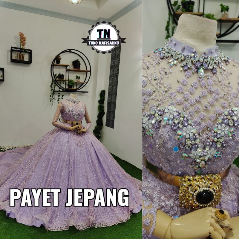 gaun pengantin mewah payet jepang | kebaya akad pengantin | ballgown premium payet jepang | wedding