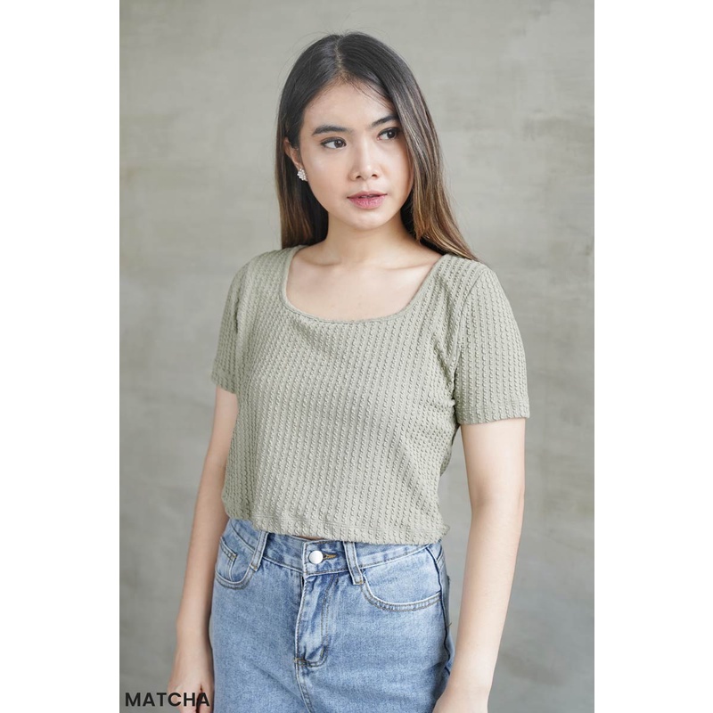 Lily square knit top - blouse atasan wanita