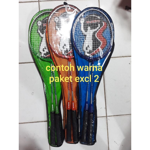 Paket raket badminton pasangan raket isi 2 + kock 1 slop