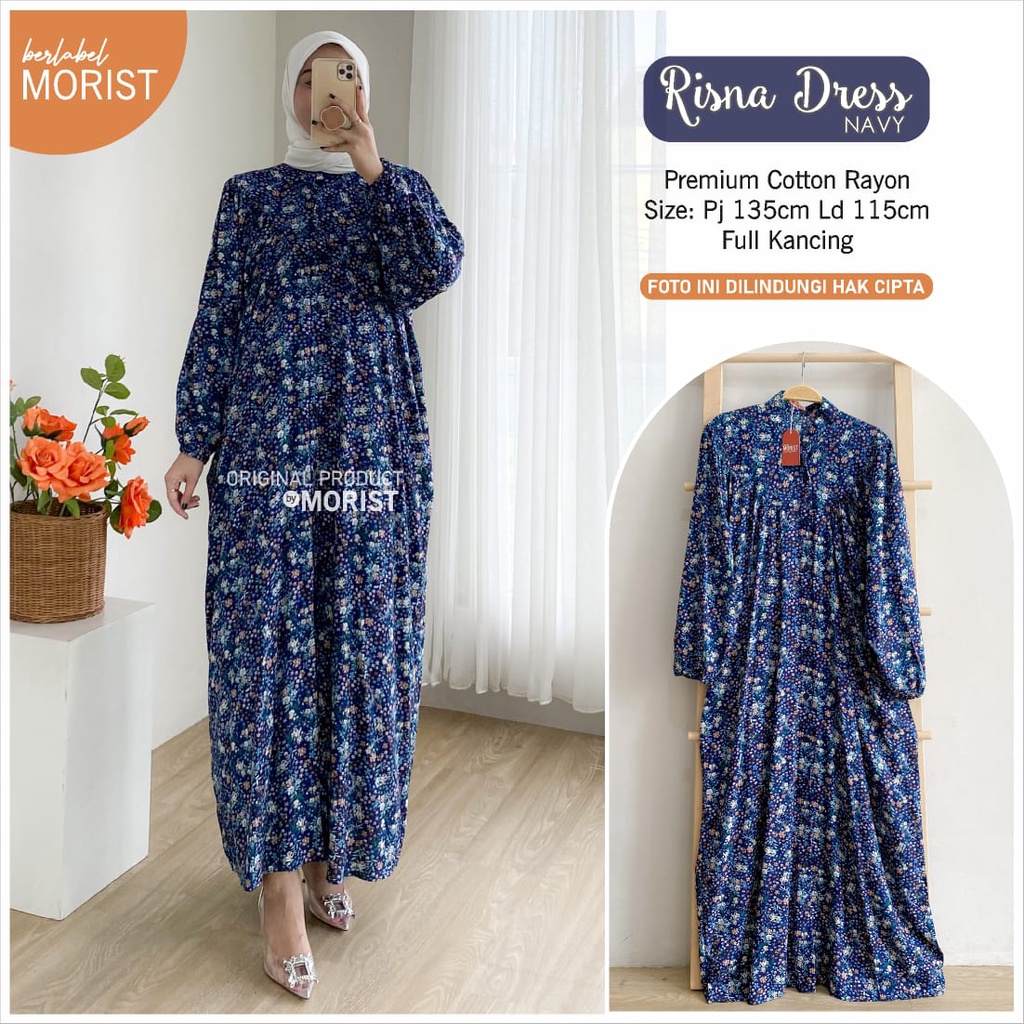 Risna Navy Dress Gamis Original Morist Berlabel