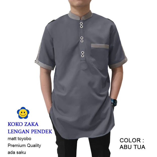 CGF 56349-58488-60470-62314-64158-66179 KOKO ZAKA LENGAN PENDEK Baju Koko Qurta Pria Terbaru,Termurah & Terlaris-Abu Tua