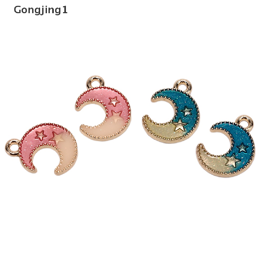 Gongjing1 / 10pcs / set Liontin Enamel Bentuk Bulan / Bintang Untuk Diy Perhiasan