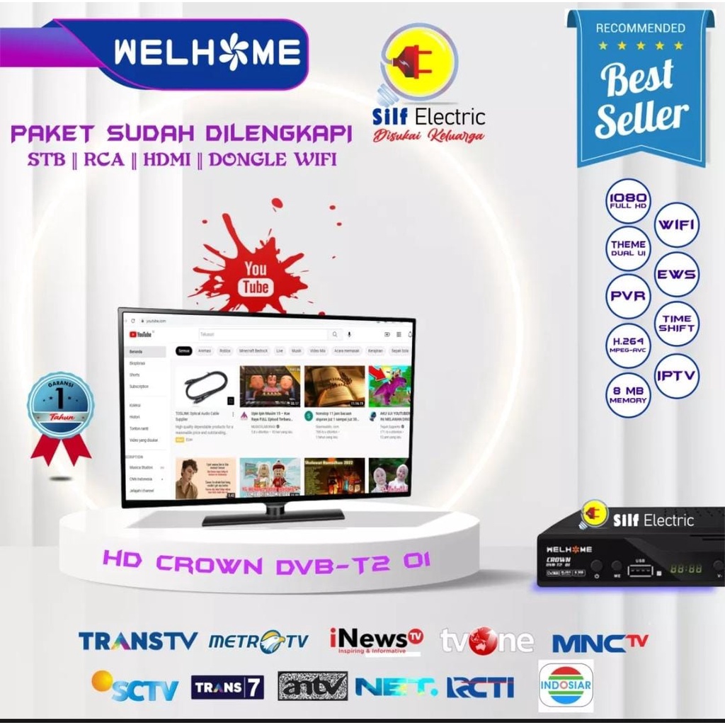 Set Top Box Tv Digital Welhome DVB T2 EWS UHF HD set topbox tv analog ke digital / set topbox tv digital untuk tv tabung / stb tv digital murah