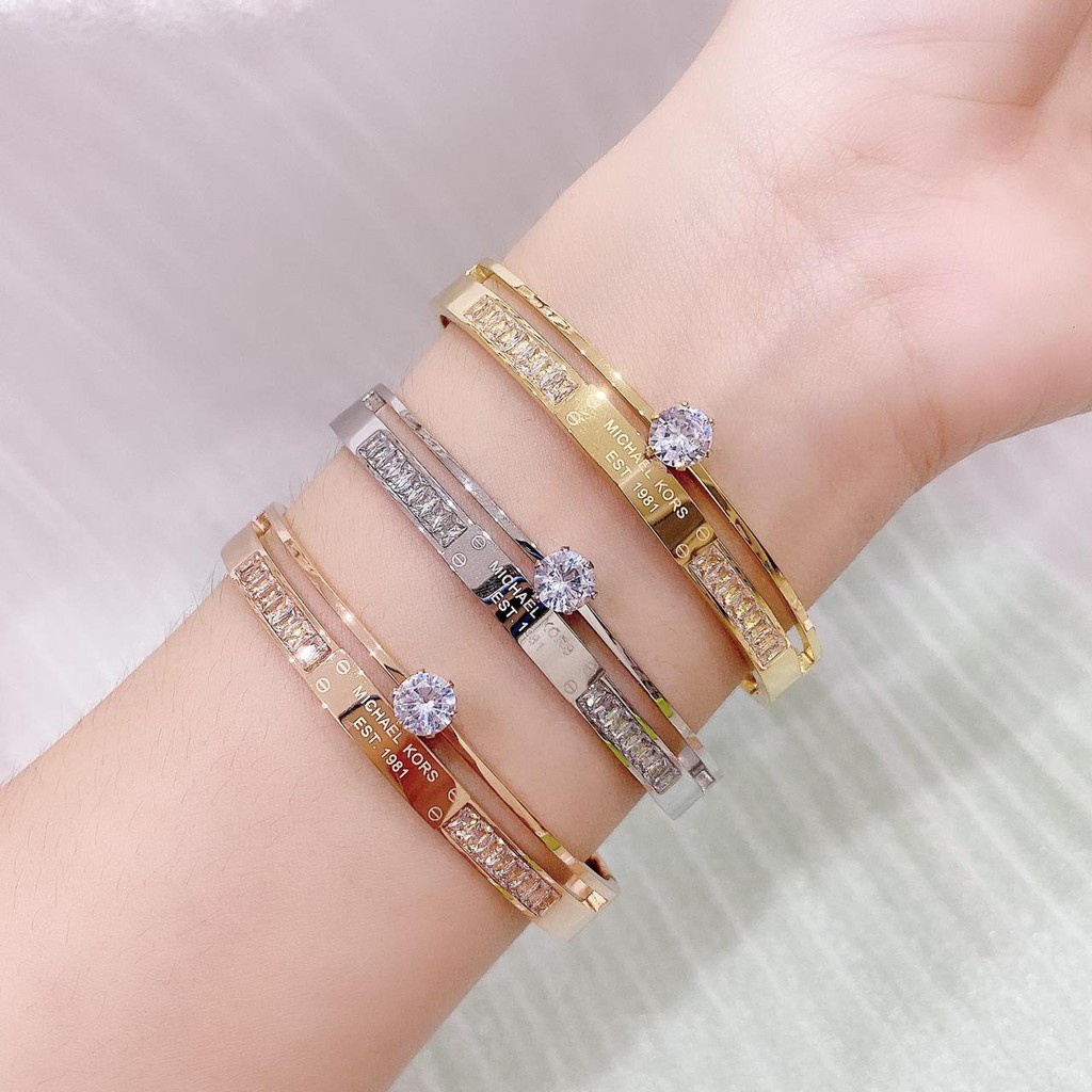 Gelang Tangan Wanita Titanium Premium Anti Karat Berlian Emas 18K Bulat Angka Romawi Ala Bangle fashion korea limited edition