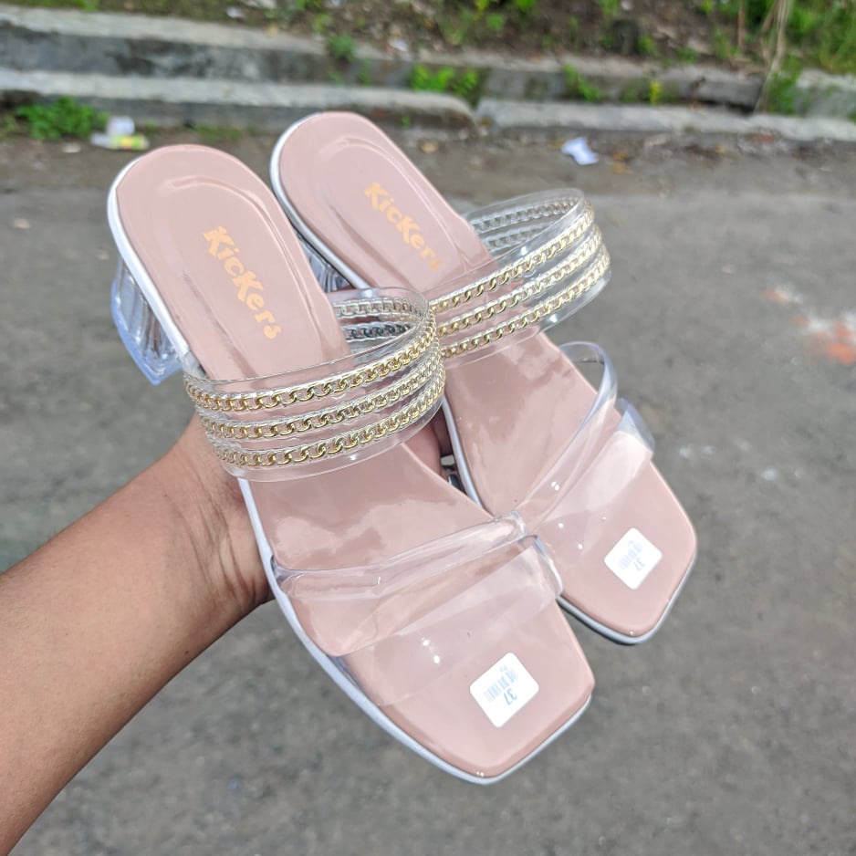 Sandal Wanita Rajut Heels Kaca Cinderella