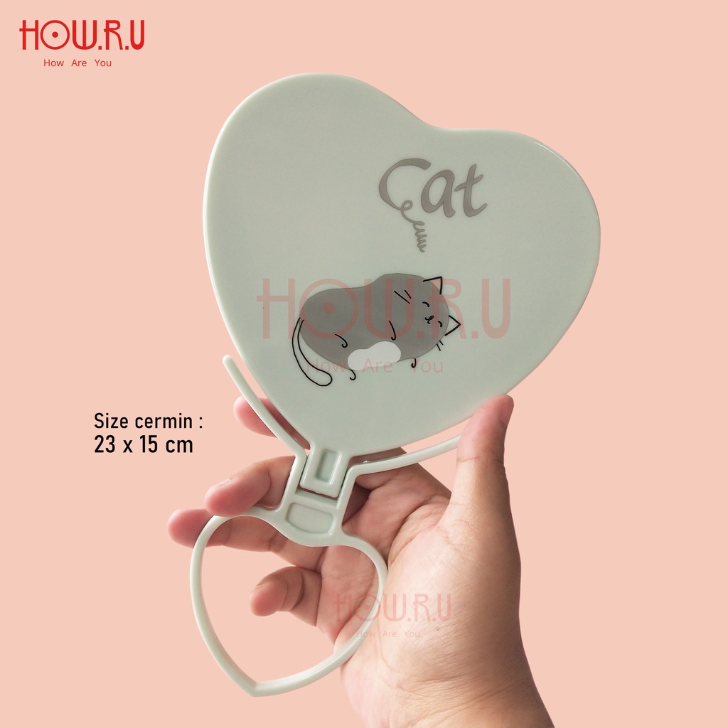 HOW.R.U | 23 x 15 cm - Cermin Meja Unik Korea Bentuk Hati Motif Karakter Lucu