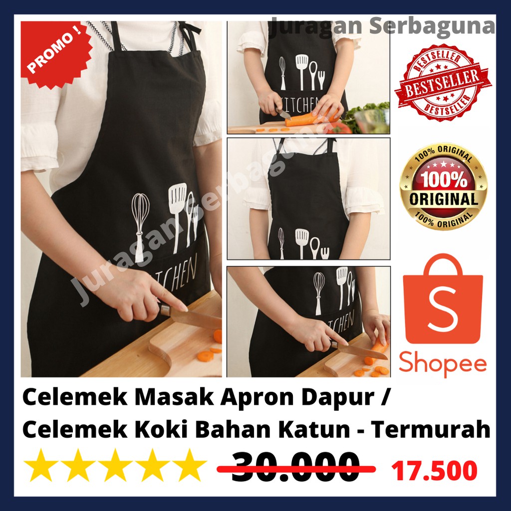Celemek Masak Apron Dapur / Celemek Koki Bahan Katun - Termurah