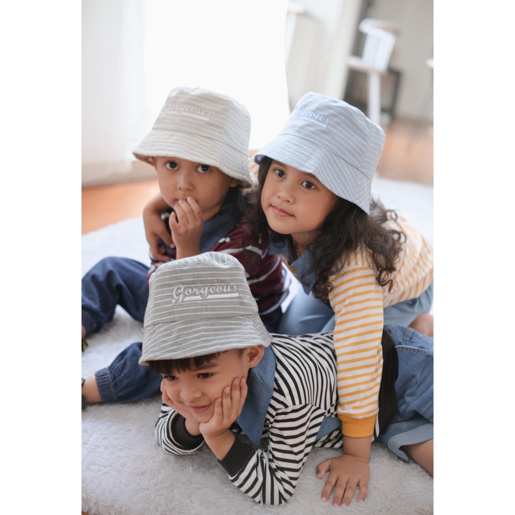 OX-HAT - Promo 10.10 Bucket Hat Motif Stripe Anak Topi Bordir Cewe Cowo Laki Perempuan Korea Lucu