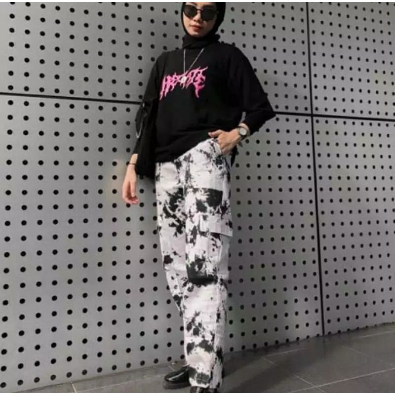cargo tie dye pants white&black