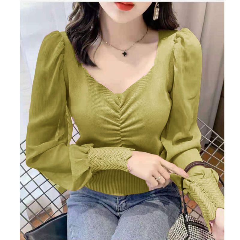 MDLV ~ 3546 Maggie Knit Top Women Knit Blouse Premium Blouse Import Atasan Rajut Lengan Panjang Fashion Import