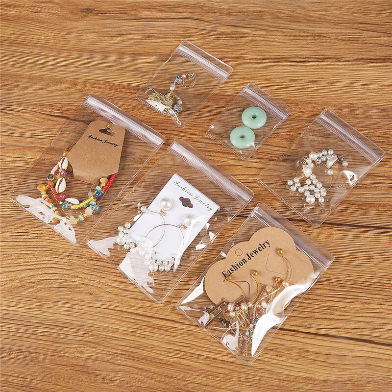 50 Pcs PVC Self Sealing Plastik Perhiasan Zip Lock Bags Tebal Bening Ziplock Anting Kemasan Storage Bags