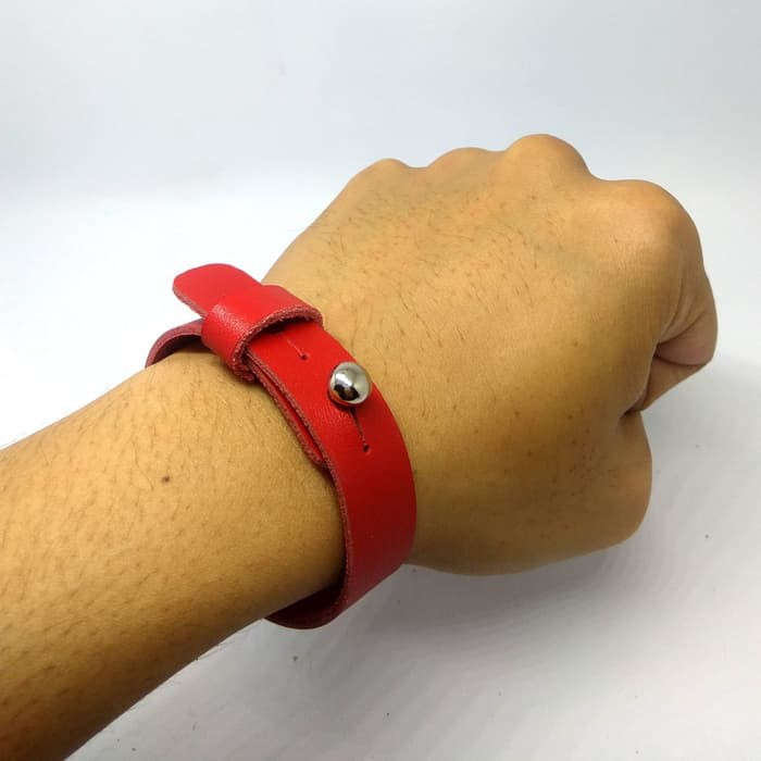 gelang simple kulit asli warna merah - leather bracelet - PHAC211