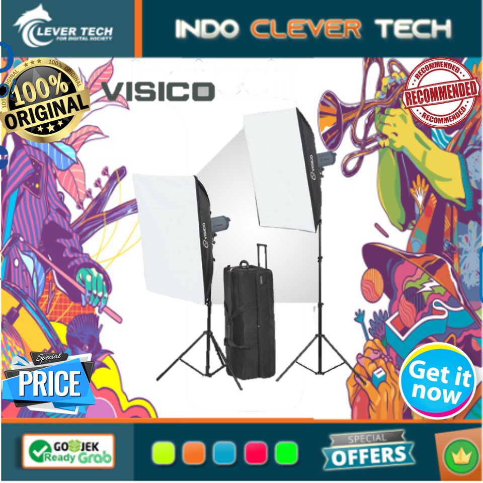 Paket Studio Visico Vc-300 Hh Soft Box Kit 2 Flash Head