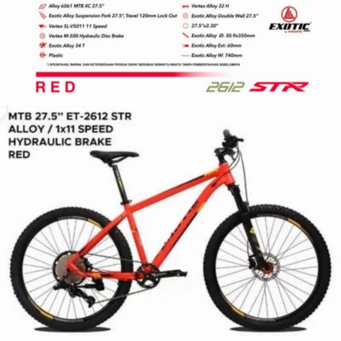 Sepeda Gunung 27.5 Inch MTB EXOTIC ET 2612 STR Alloy 11 Speed - Merah