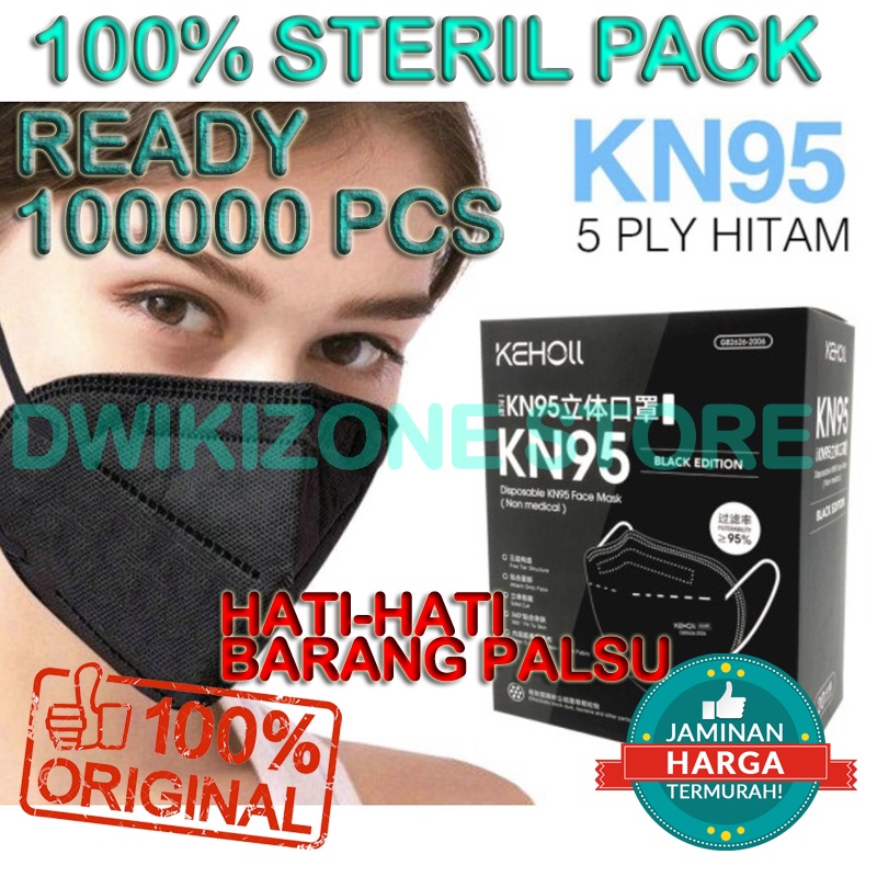 [100% ORIGINAL] MASKER KN95 HITAM 5 PLY KEHOLL KN 95 STERIL MASK MEDIS NON BEDAH KN95 ANTI VIRUS