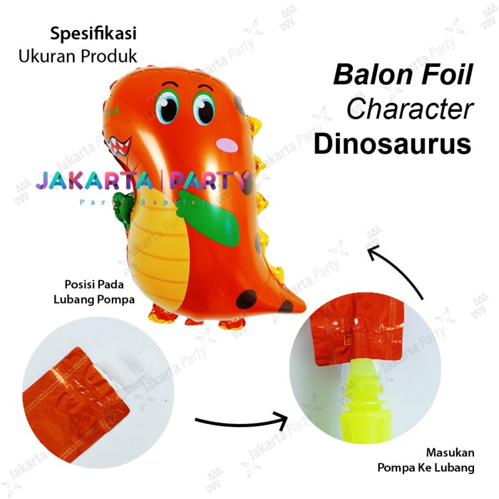 Balon Karakter Dino Cute Orange / Balon Dino Lucu / Balon Dino Kartun