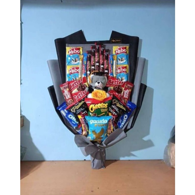 

Buket SNACK LARGE FREE BONEKA/ paket Snack Ulangtahun/Wisuda/Solusi hadiah
