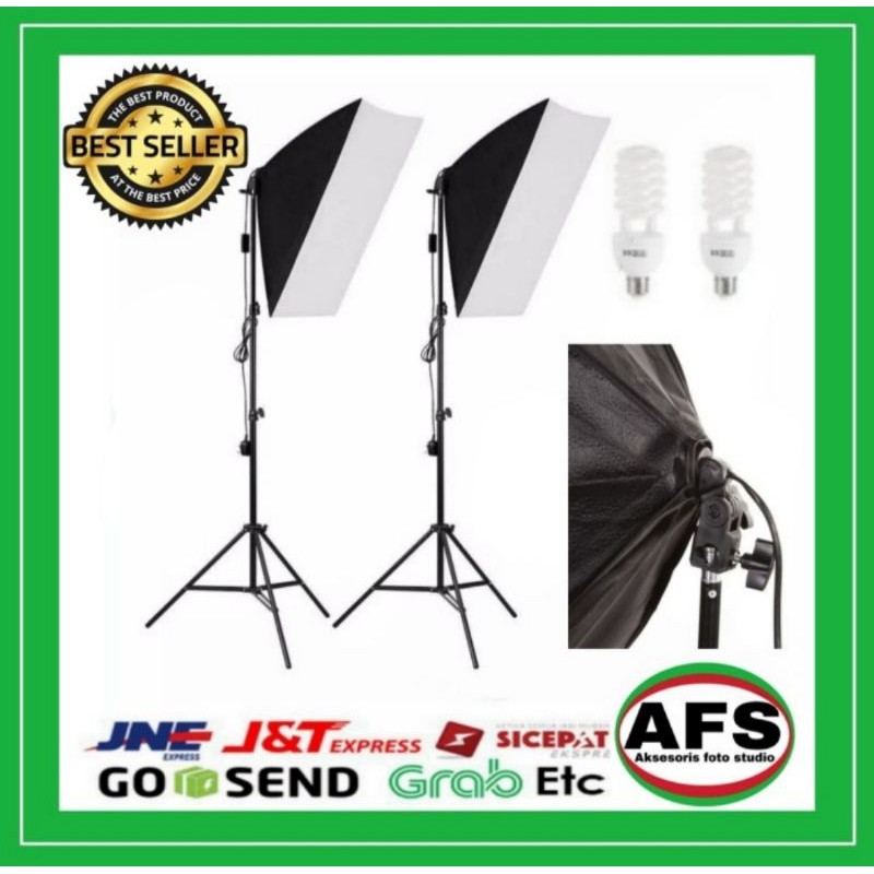Paket lampu foto studio softbox 50x70cm socket E27