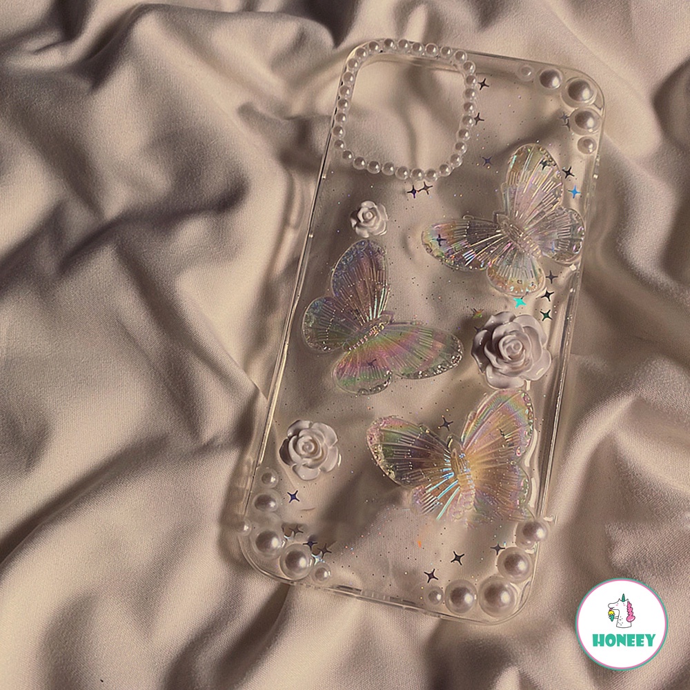 Soft Case TPU Glitter Mutiara Butterfly Untuk Iphone 14 13 12 Pro 11Pro Max XR Xs Max 8 7Plus