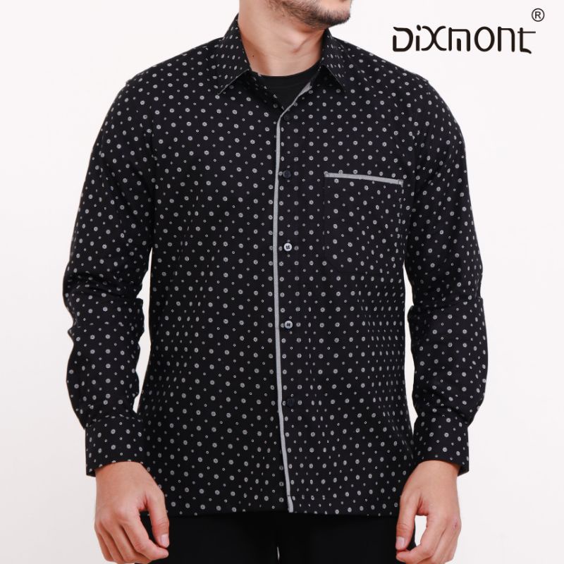 Dixmont Kemeja Pria Basic Formal Motif Lengan Panjang Hem ML00121