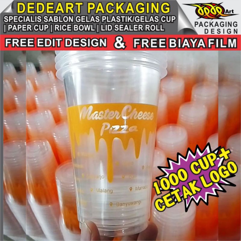 sablon gelas cup plastik 16 Oz datar ketebalan 8gram minimal @1000