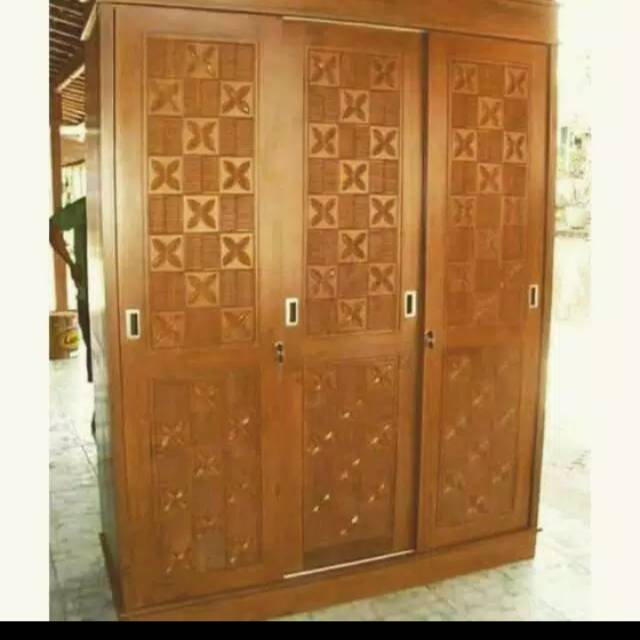 Almari pintu 3 sliding kayu jati