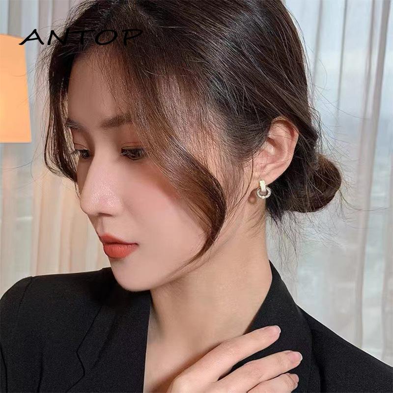 Anting Tusuk Bentuk Geometri Aksen Zircon Untuk Wanita