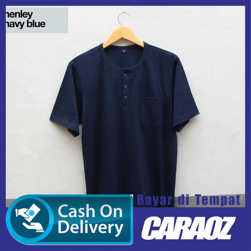 Baju Kaos Polos Tangan Lengan Pendek HENLEY NAVY BLUE Biru