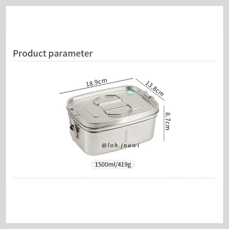 Lunch Box Stainless Steel 1500 ml 2 Layers 4 Parts Premium