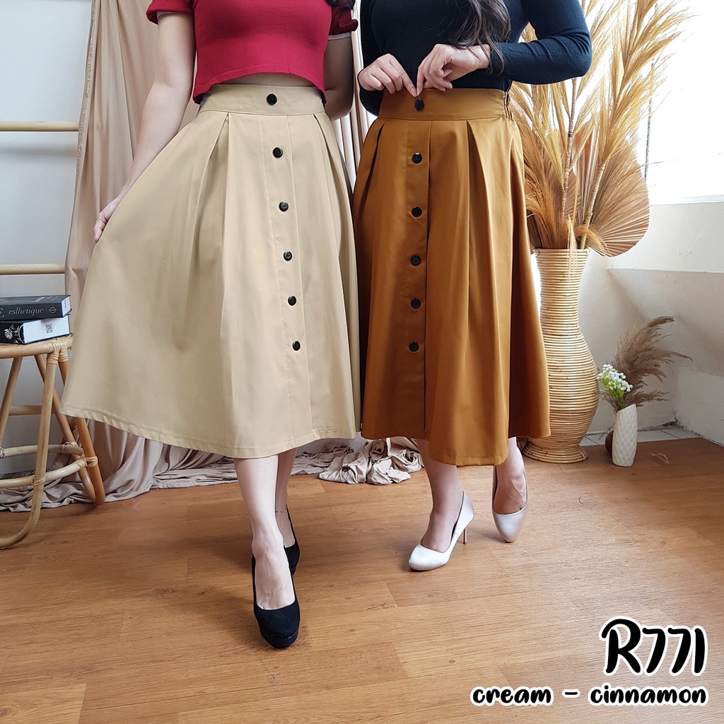 Rok polos wanita lebar midi plain skirt R771-4