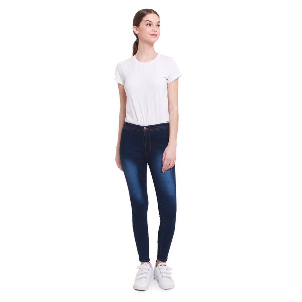 Dazina Light Stoned HighWaist Jeans Wanita- Celana HW Navy