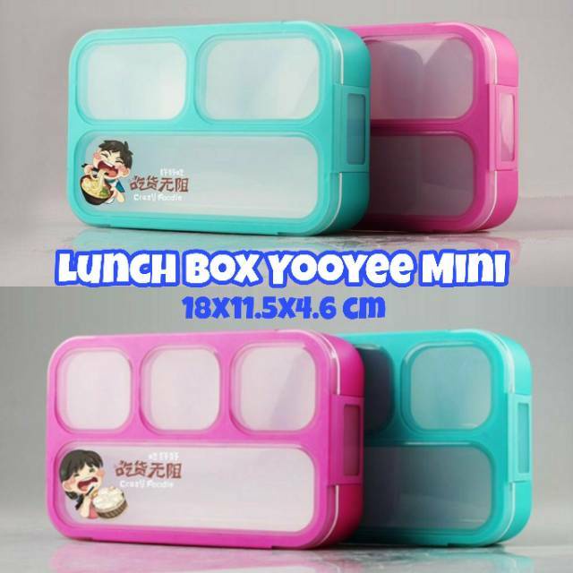 Kotak Makan Lunch Box Yooyee MINI 3 &amp; 4 grids Leakproof Kotak Makan Bekal Anti Tumpah / Bocor