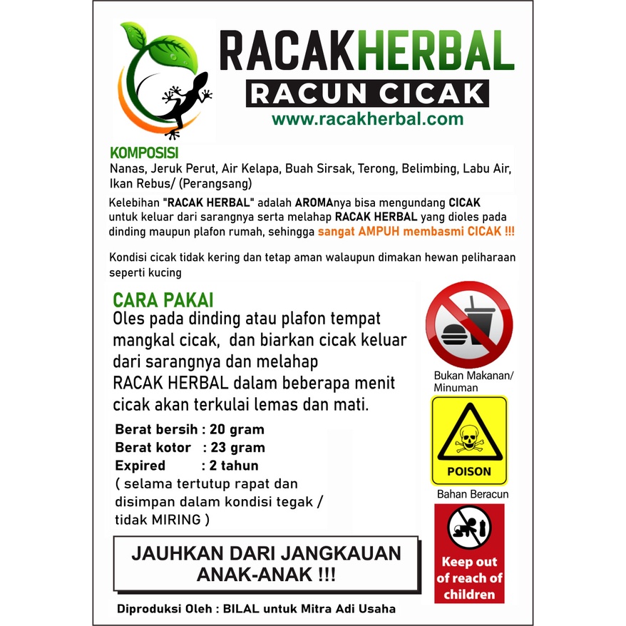 PROMO RACUN CICAK HERBAL 20gr | RACAK HERBAL ORIGINAL | RACUN TOKEK | PEMBASMI KECOA CICAK DAN TOKEK PALING AMPUH !!!  | CICAK HUNTER | OBAT CICAK