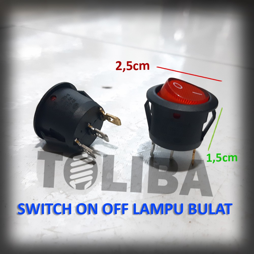 Saklar Switch On Off bulat pin 3 kaki ada lampu indikator ac