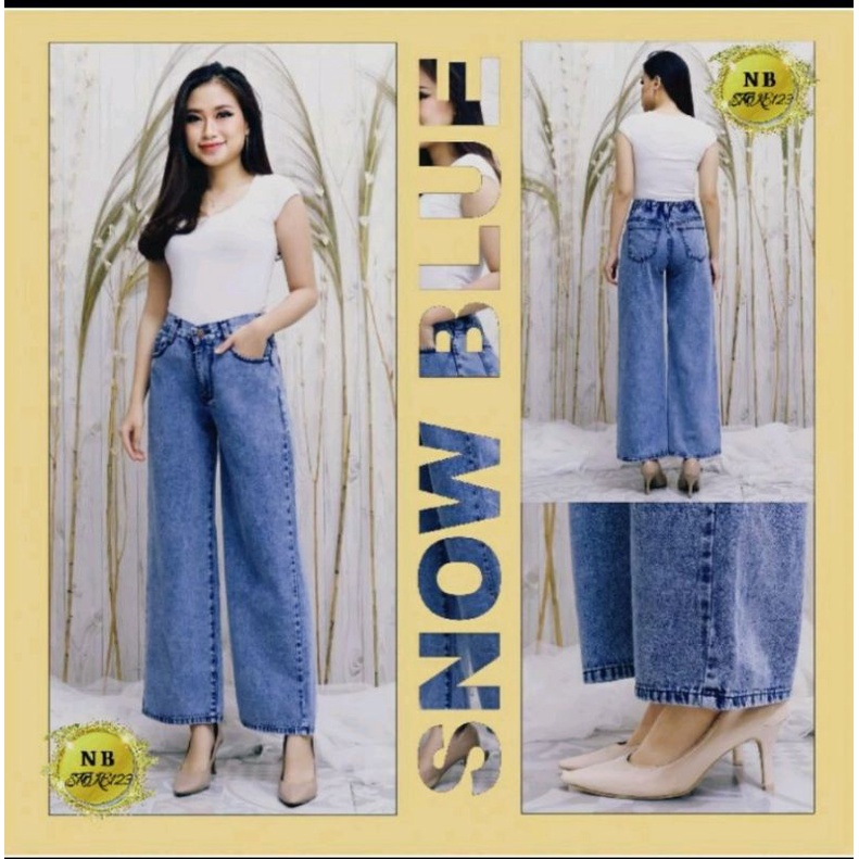 Highwaist Kulot Loose Karet Pinggang Jeans Tebal 13 Os Jumbo Big Size 27-42