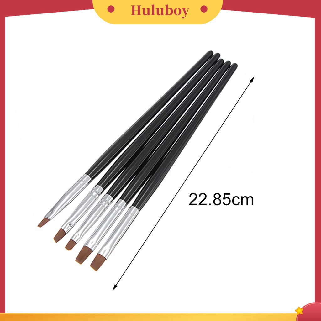 Huluboy Huluboy♡ 5pcs / Set Brush Nail Art Profesional Gagang Kayu Metal Anti Pudar Untuk Wanita