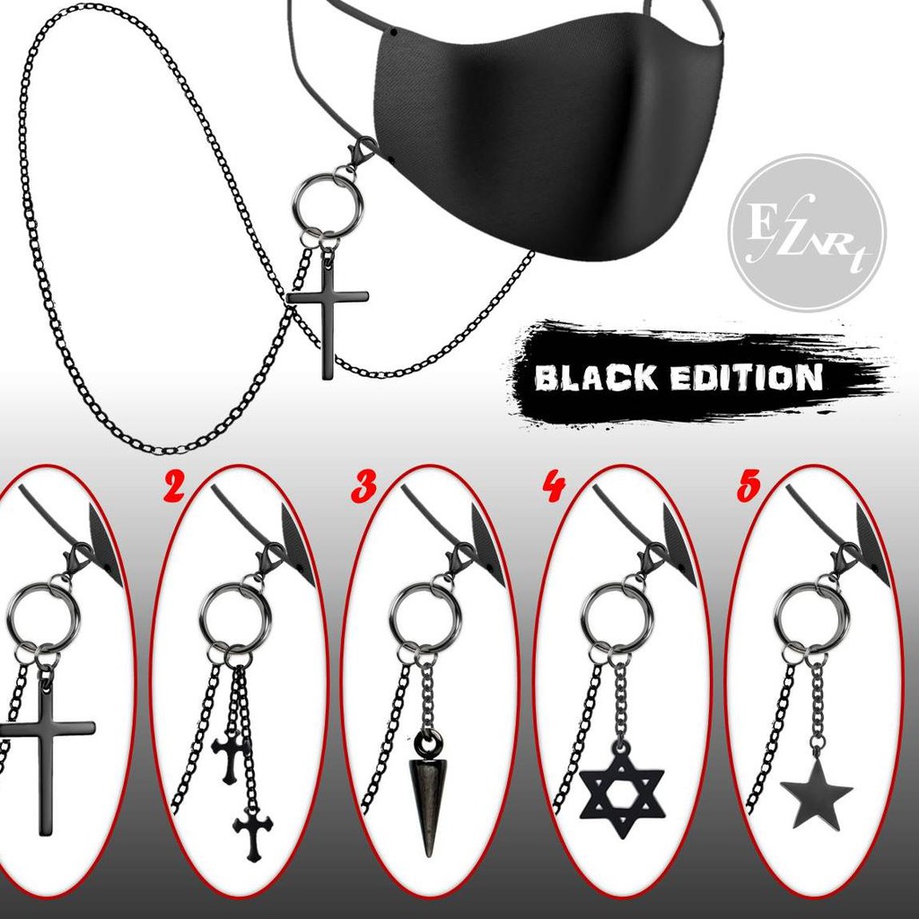 Megaϟsale [EZ Art] KALUNG MASKER RANTAI HITAM GAYA KOREA GANTUNGAN SALIB HEXAGRAM SPIKE BINTANG PRIA