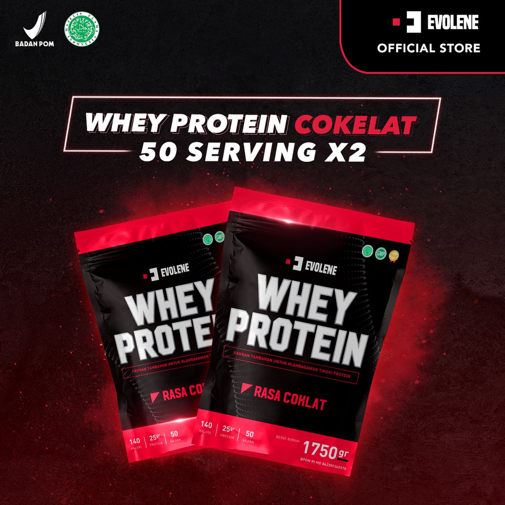 Whey Protein Coklat 2x 1750gr/50 Sachet + Shaker / Tanktop gym - Suplemen fitness pembentuk Otot - Defisit kalori - Susu Protein - Suplemen Fitness - Minuman Protein - Suplemen Workout Evolene Evoline Evolen