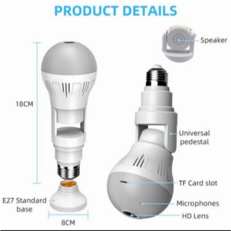 Kamera Lampu V380 CCTV Bentuk Bohlam Panorama 360° 8MP SPY Camera Hidden pengintai wifi IP Cam Wireless / IP BOHLAM GERAK APP V380 8MP