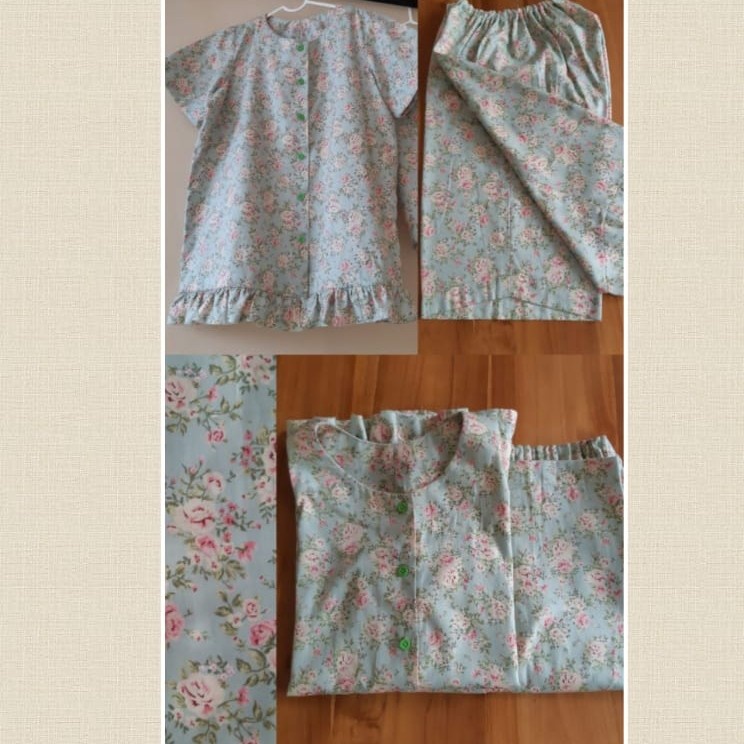 baju tidur kain katun lembut_baby doll_piyama katun asli motif shabby