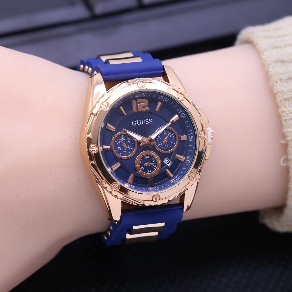 JAM TANGAN WANITA GUESS RUBBER TANGGAL AKTIF CHRONO OFF DM 3,5 CM | JAM TANGAN FASHION GC CEWEK