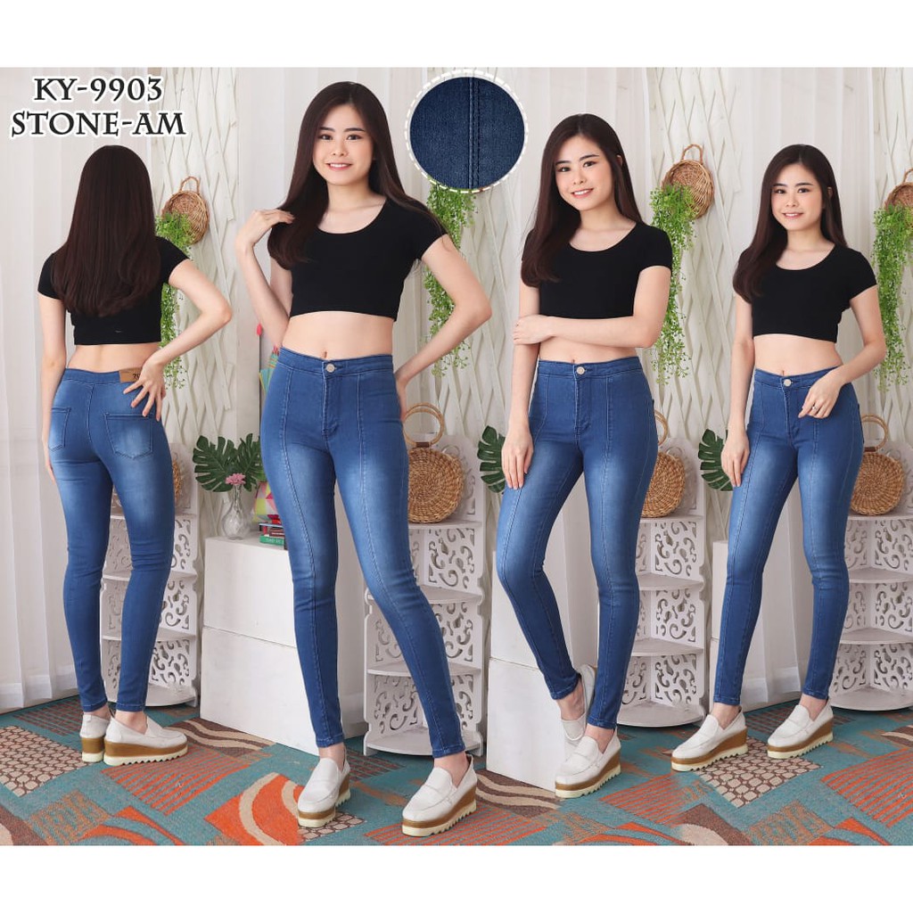 ( Size 27 - 34 ) Highwaist Tulang / High Waist Jeans / Celana Jeans Pinggang Tinggi/Highwaist Garis